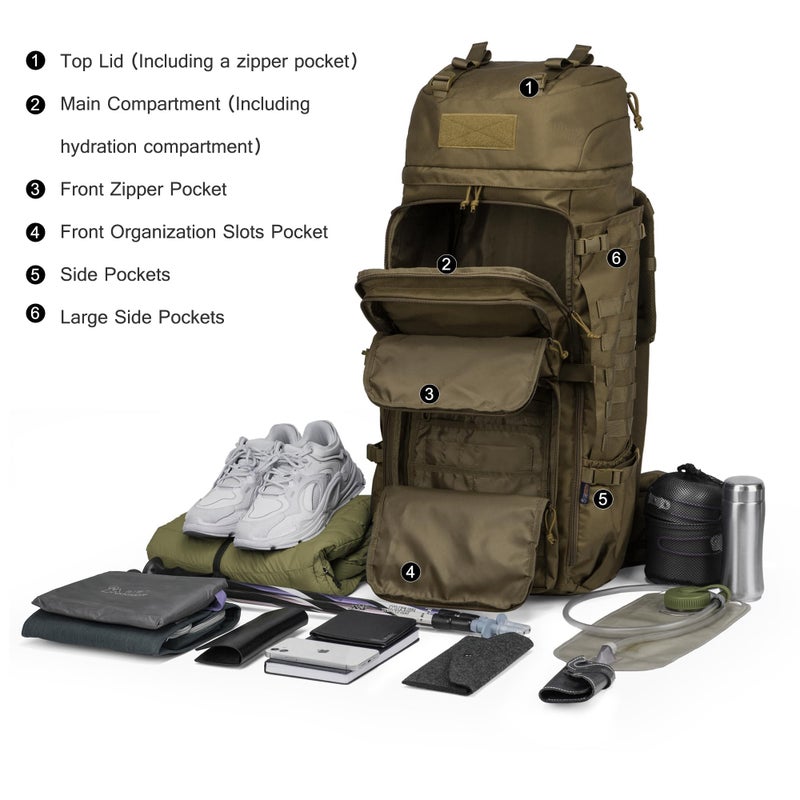 Mardingtop 75L Molle Hiking Internal Frame Backpacks with Rain Cover for Camping,Backpacking,Travelling(Khaki) - Image 5